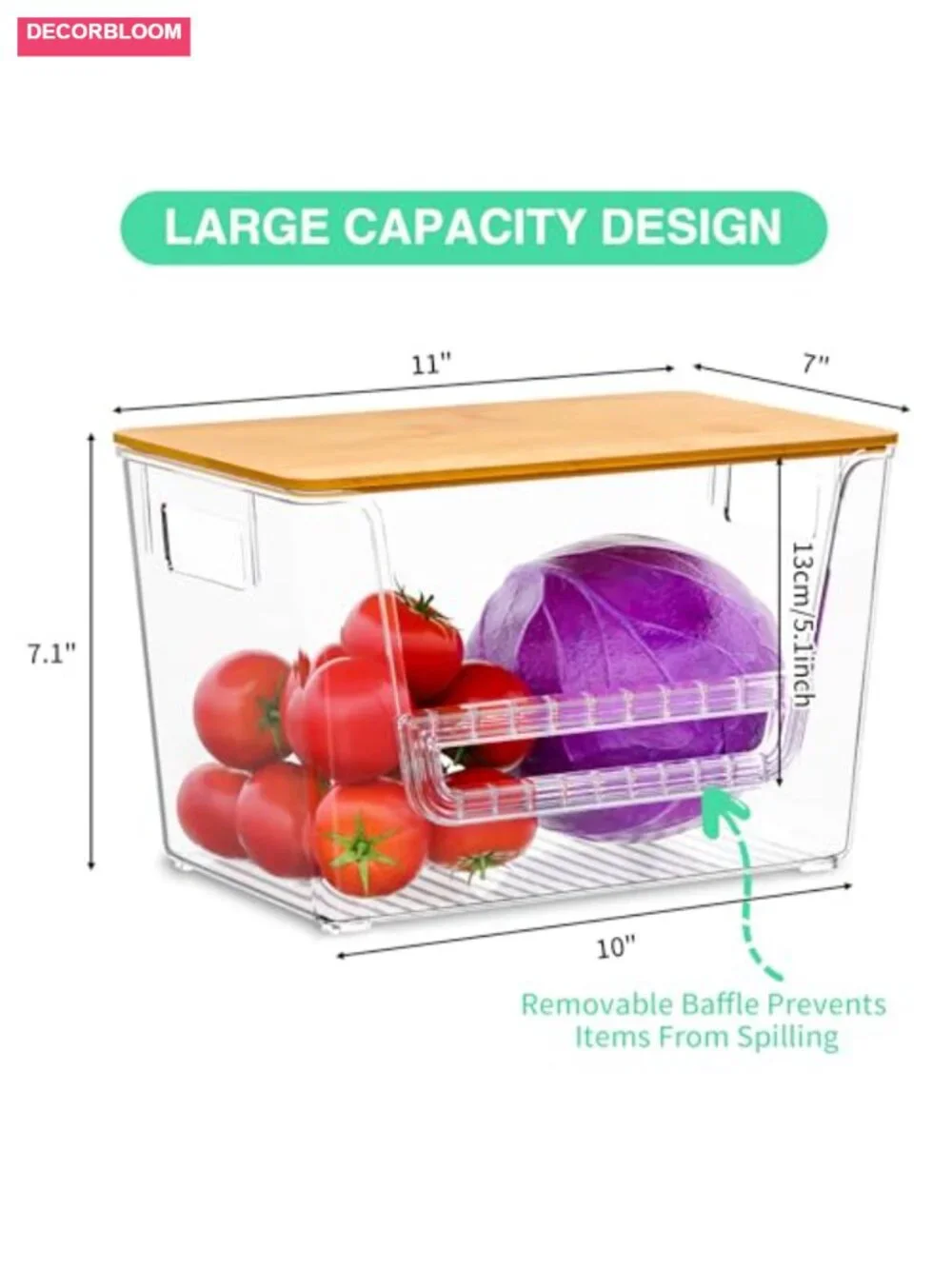 2 Pack Pantry Organizers Clear Onion Storage Bins with Bamboo Lids Stackable